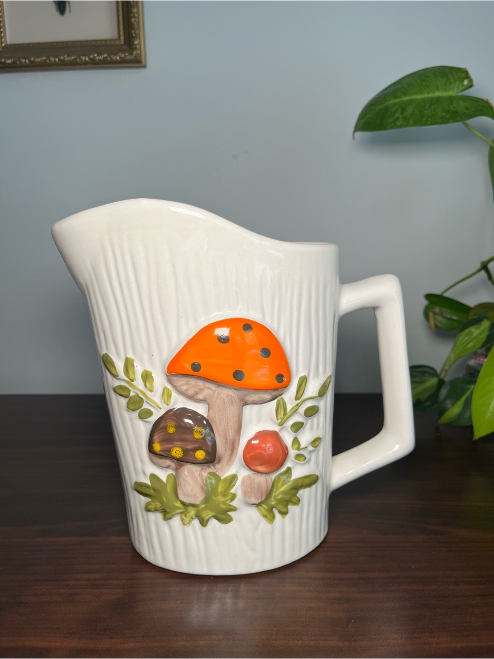 Vintage Merry Mushroom Pitcher 🍄 Retro Woodland Kitchen Canister made in Canada